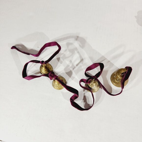 Brass Bells Hand String Plate Lot Vtg Made in India Etched MCM Decor Purple - Picture 13 of 16